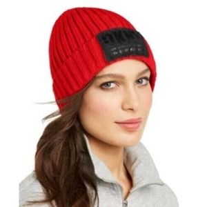 MSRP $39 Dkny Fleece-Lined Knit Beanie Red‎ One Size NWT